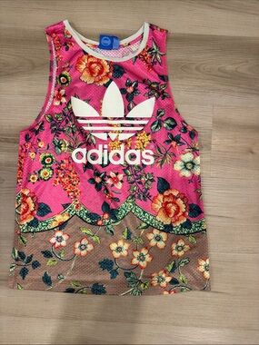 Adidas X Farm Rio collab Ladies XS Pink Floral Trefoil Mesh Tank